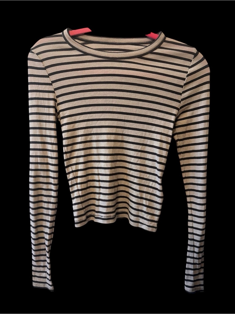 BDG Urban Striped Long-Sleeve Crewneck Top in Grey and Dark Grey. Size small.